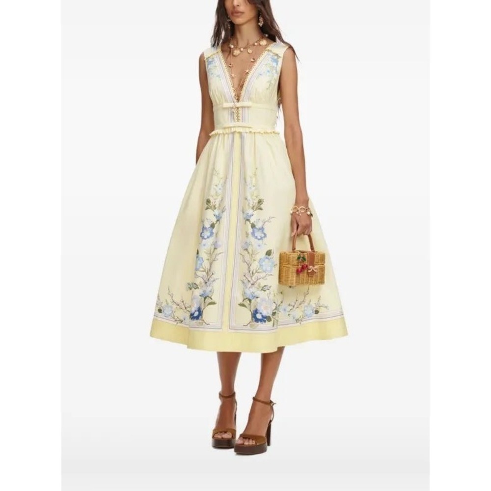 Self-Portrait Yellow Floral Midi Dress NWT Wedding Guest US 4 Small - Picture 11 of 12